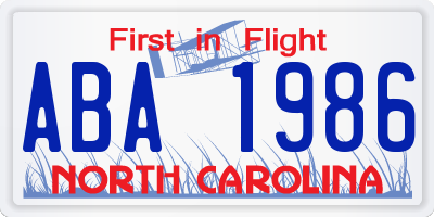 NC license plate ABA1986