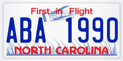 NC license plate ABA1990