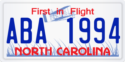 NC license plate ABA1994