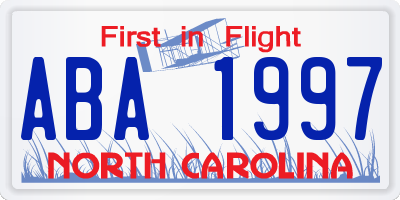 NC license plate ABA1997