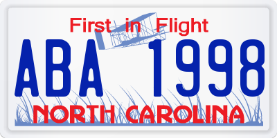 NC license plate ABA1998