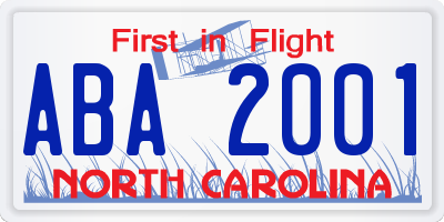 NC license plate ABA2001