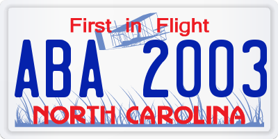 NC license plate ABA2003