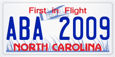 NC license plate ABA2009