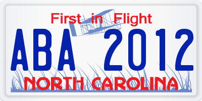 NC license plate ABA2012
