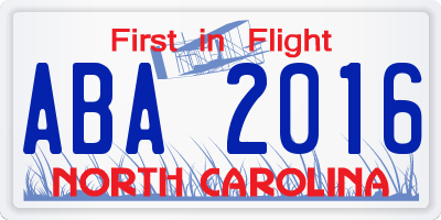 NC license plate ABA2016