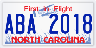 NC license plate ABA2018