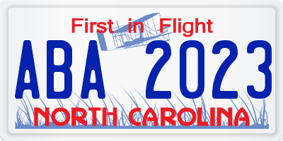 NC license plate ABA2023