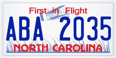NC license plate ABA2035