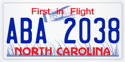 NC license plate ABA2038