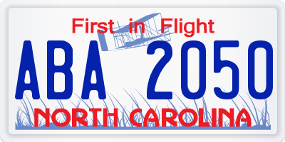 NC license plate ABA2050