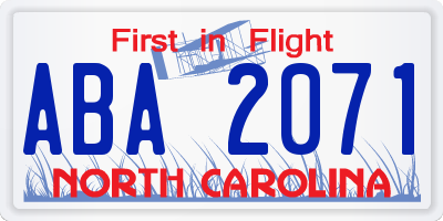 NC license plate ABA2071