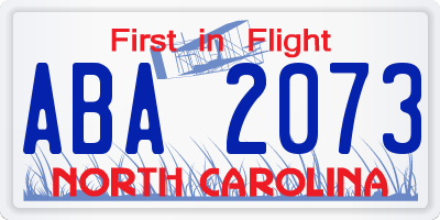 NC license plate ABA2073