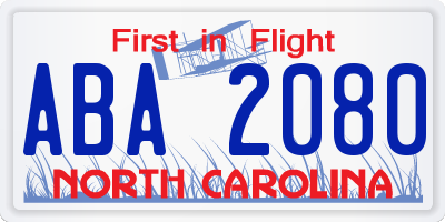 NC license plate ABA2080