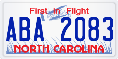 NC license plate ABA2083