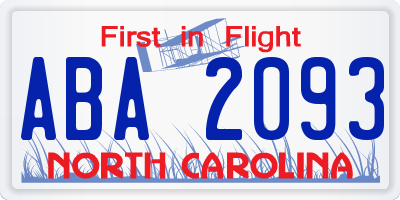 NC license plate ABA2093
