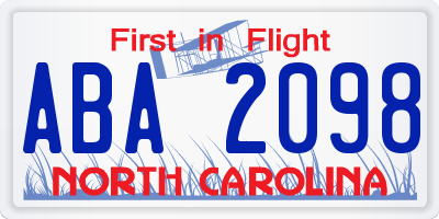 NC license plate ABA2098