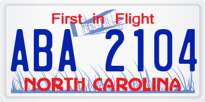 NC license plate ABA2104