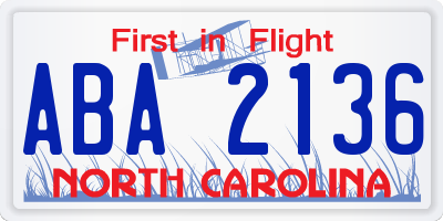 NC license plate ABA2136