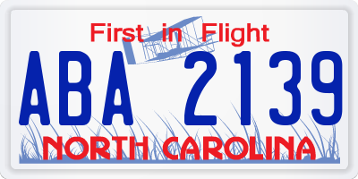 NC license plate ABA2139