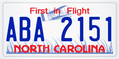 NC license plate ABA2151