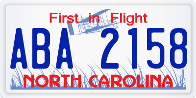 NC license plate ABA2158