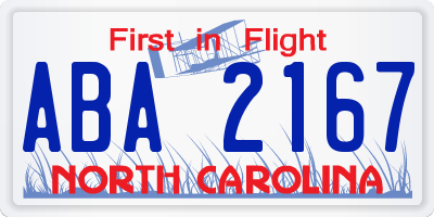 NC license plate ABA2167
