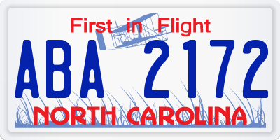 NC license plate ABA2172