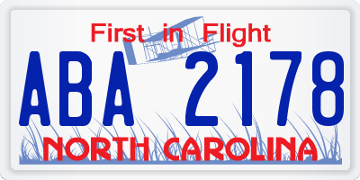 NC license plate ABA2178