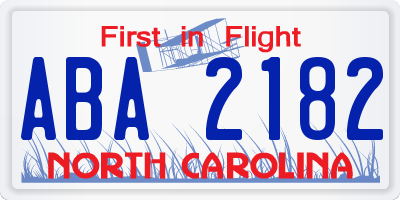 NC license plate ABA2182