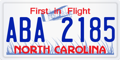NC license plate ABA2185