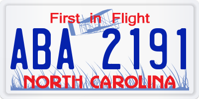 NC license plate ABA2191