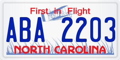 NC license plate ABA2203