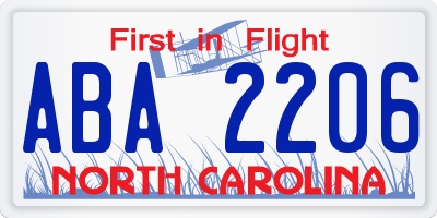 NC license plate ABA2206
