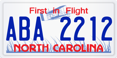 NC license plate ABA2212