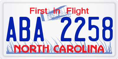 NC license plate ABA2258