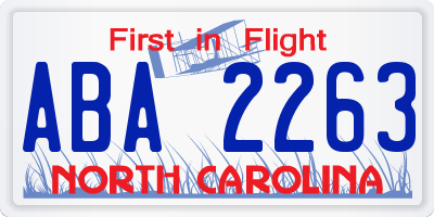 NC license plate ABA2263