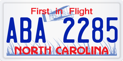 NC license plate ABA2285