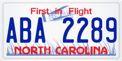 NC license plate ABA2289