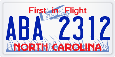 NC license plate ABA2312