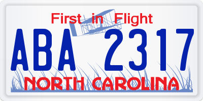 NC license plate ABA2317