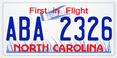 NC license plate ABA2326