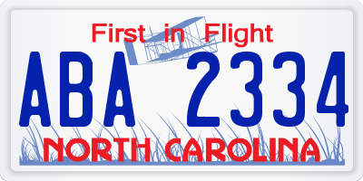 NC license plate ABA2334