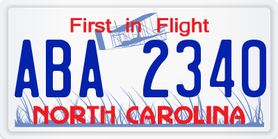 NC license plate ABA2340