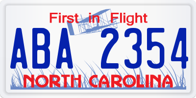 NC license plate ABA2354