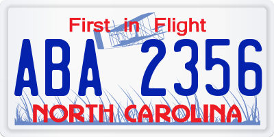 NC license plate ABA2356
