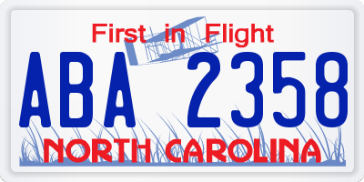 NC license plate ABA2358