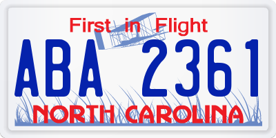 NC license plate ABA2361