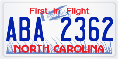 NC license plate ABA2362