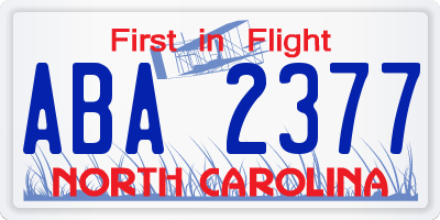 NC license plate ABA2377